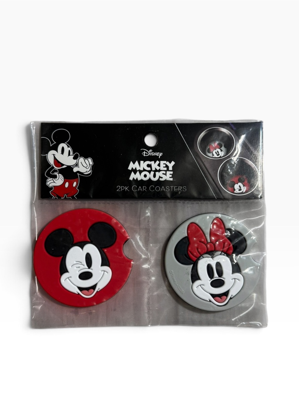 Disney Mickey & Minnie Car Coasters - Red and Gray Set